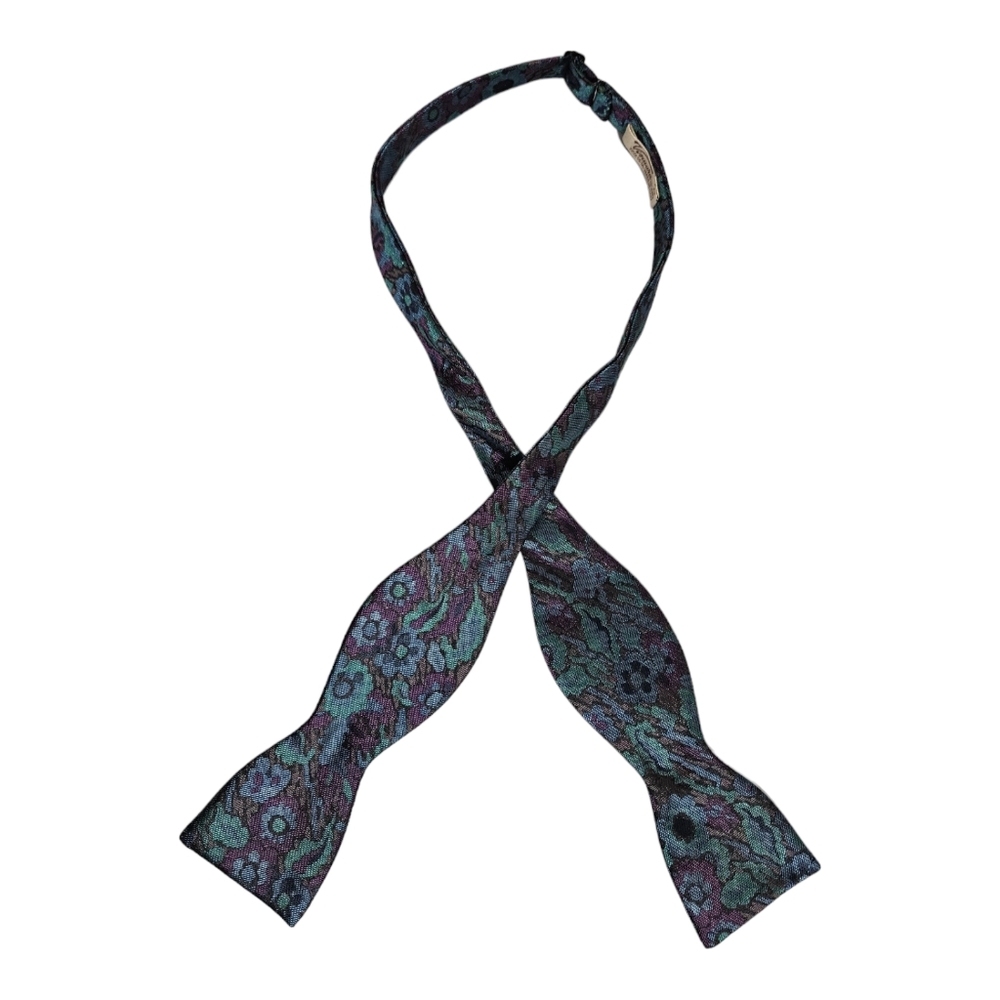 VISMARA Green/Purple Paisley Silk LUXURY Self Bow Tie ITALY